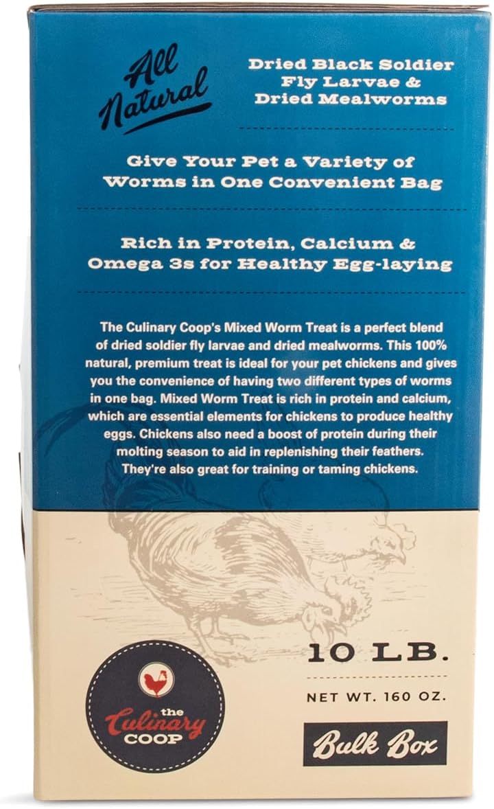 Fluker's Culinary Coop Bulk Dried Mealworms & Soldierworms, Premium Organic Dried Worm Mix for Chickens-High Protein & Omega 3 Chicken Feed for Wild Birds & Chicken Treats for Laying Hens, 10lbs