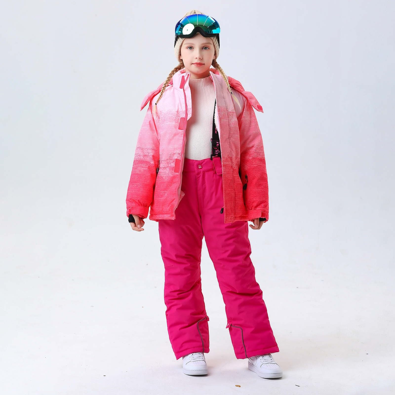 Tuta da sci per bambini, in pile, giacca e pantaloni invernali, per snowboard, invernali, calda, unisex