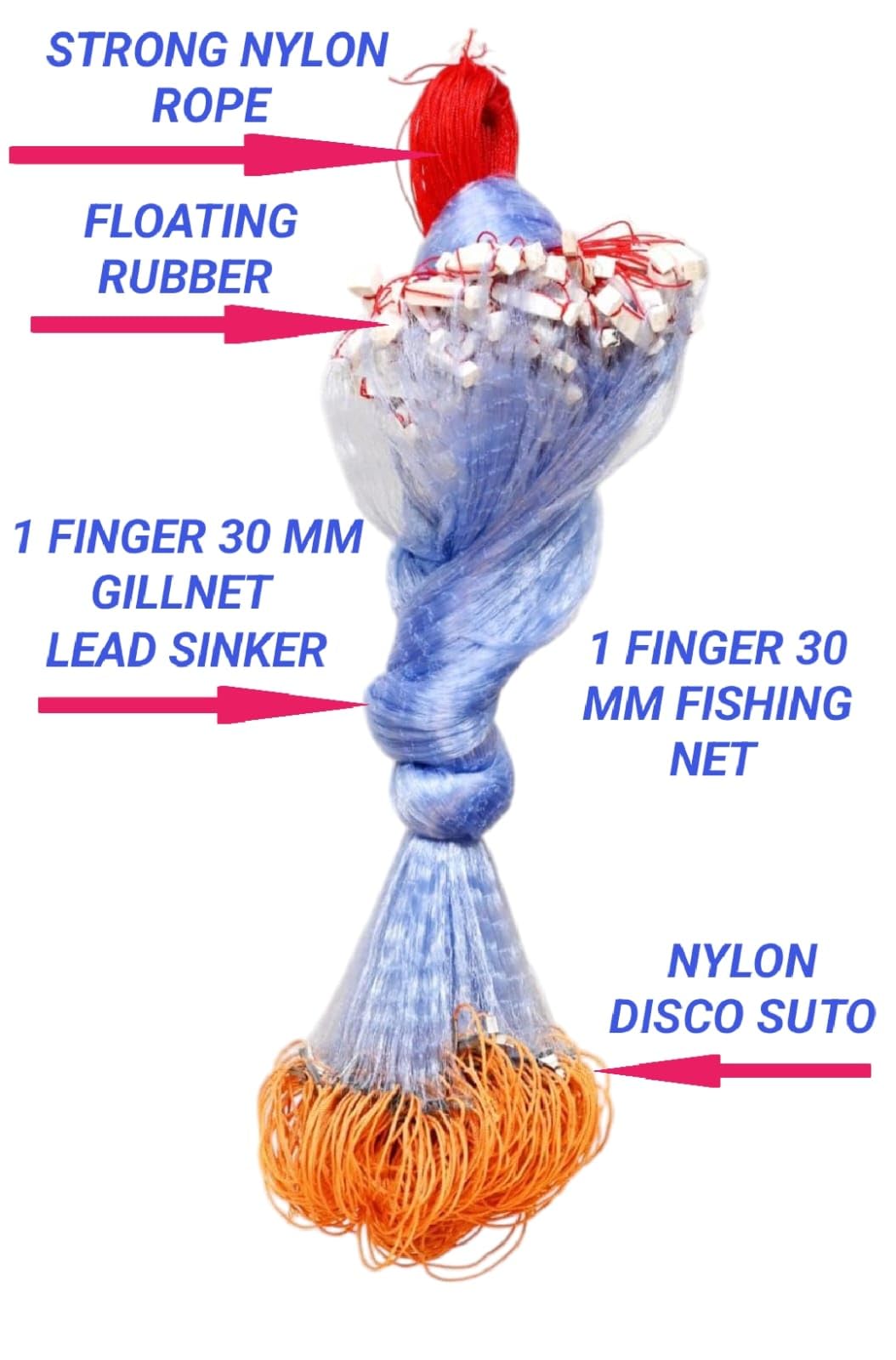 Buy PURKAIT Fishnet 1 Finger 30mm GILLNET Lead Sinker, Height 5F, UP Lenght 50F, Down Lenght 100F Fishing Net(Disco SUTO) Online at Low Prices in 