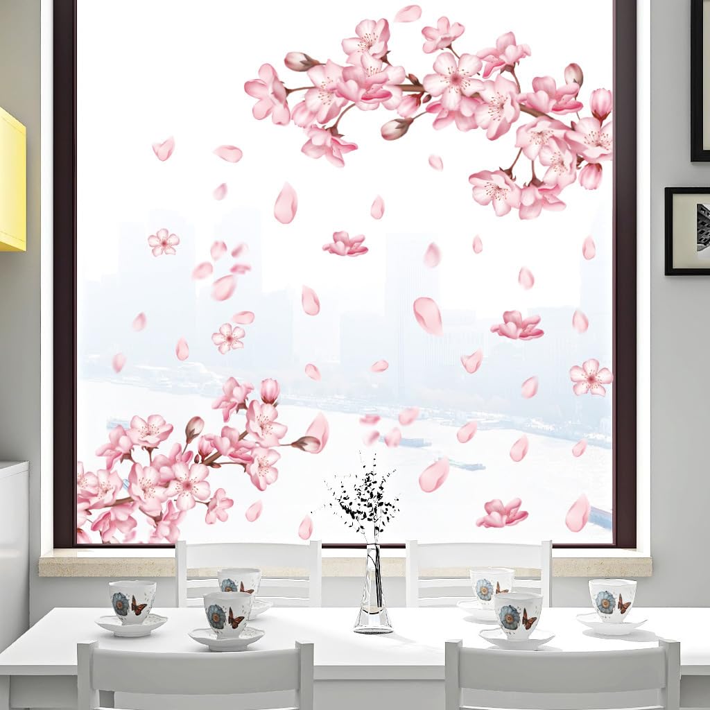FUFUQUARE Peach Blossom Tree Wall Decal Pink Floral Branch Wall Art Decals Removable Vinyl Peel and Stick Decor for Girls Nursery Bedroom Living Room - Image 4
