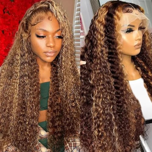 Image of 13x6 Highlight Ombre Deep Wave Lace Front Wigs Human Hair Honey Blonde Wig