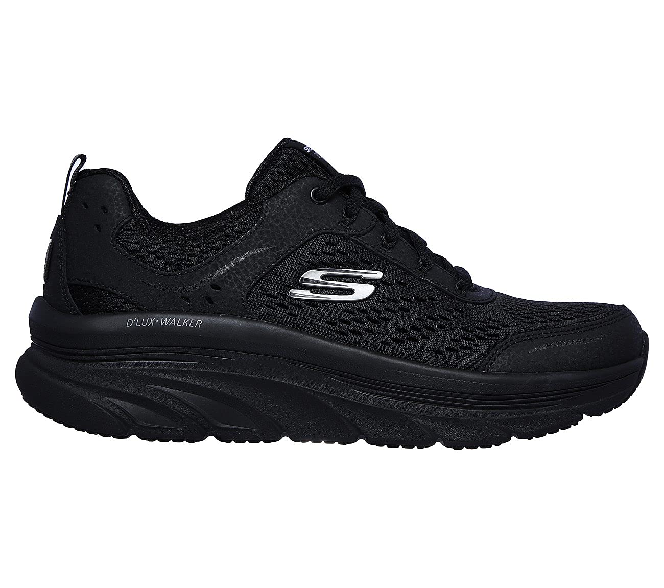 Skechers D'lux Walker Infinite Motion, Zapatillas Mujer, Black Leather Mesh Trim, 40 EU
