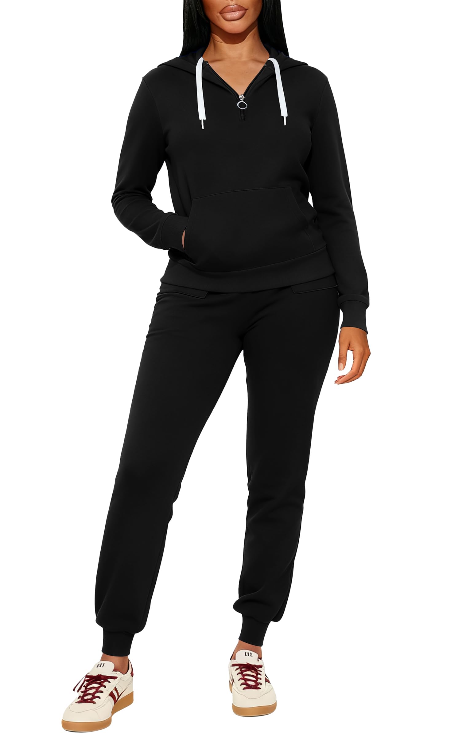 CLOCOR Womens 2 Piece Outfits Sweatsuits - Tracksuit Set Long Sleeve Crop Top Drawstring Wide Leg Pants with