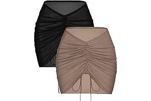 2 Pieces Women Beach Sheer Cover Ups Mesh Bikini Wrap Ruched Skirt for Swimwear S-XXL