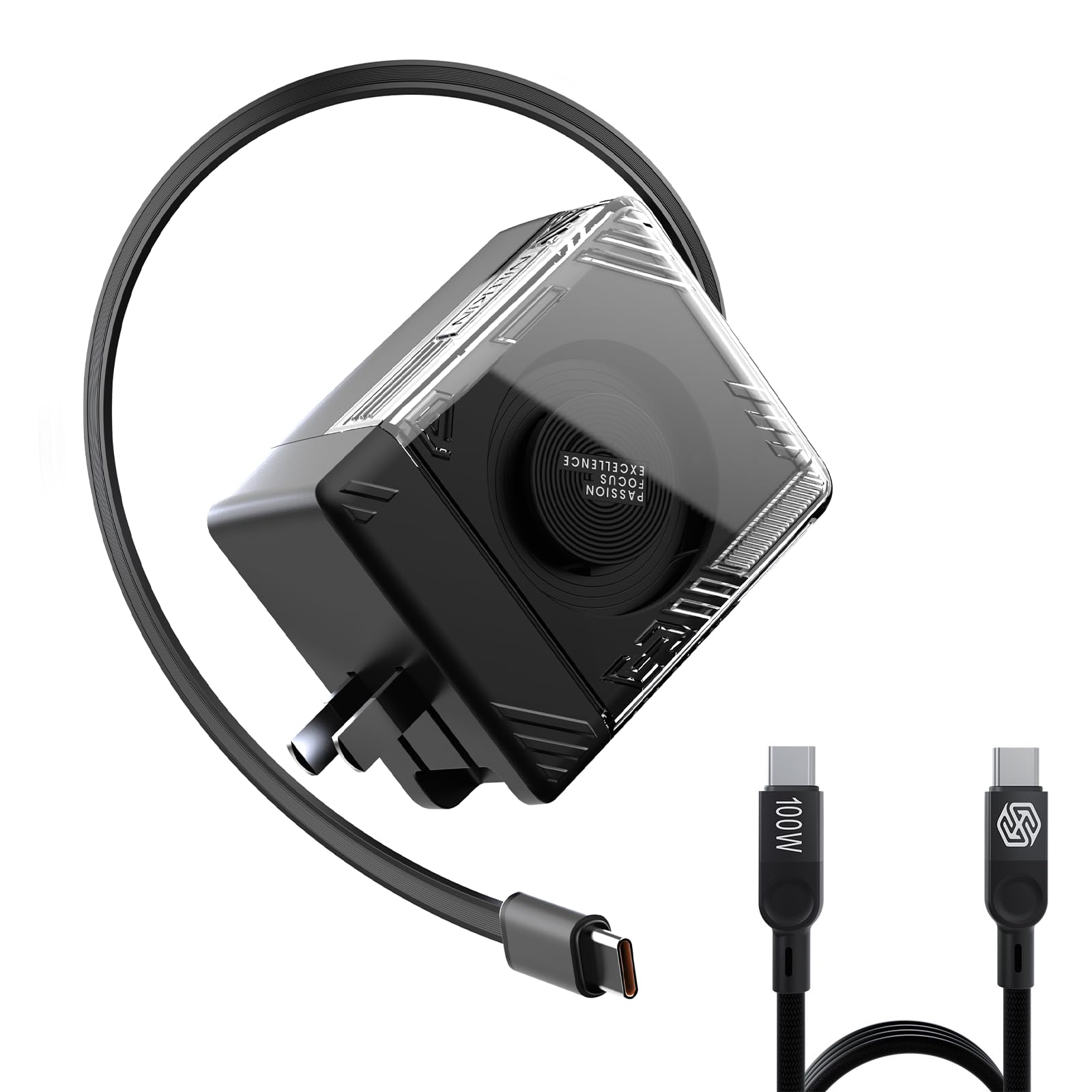 Nillkin FlexLine 65W for Retractable Wall Charger GaN6 Dual-Port with 28 7in Retractable USB C Cable 39 3in