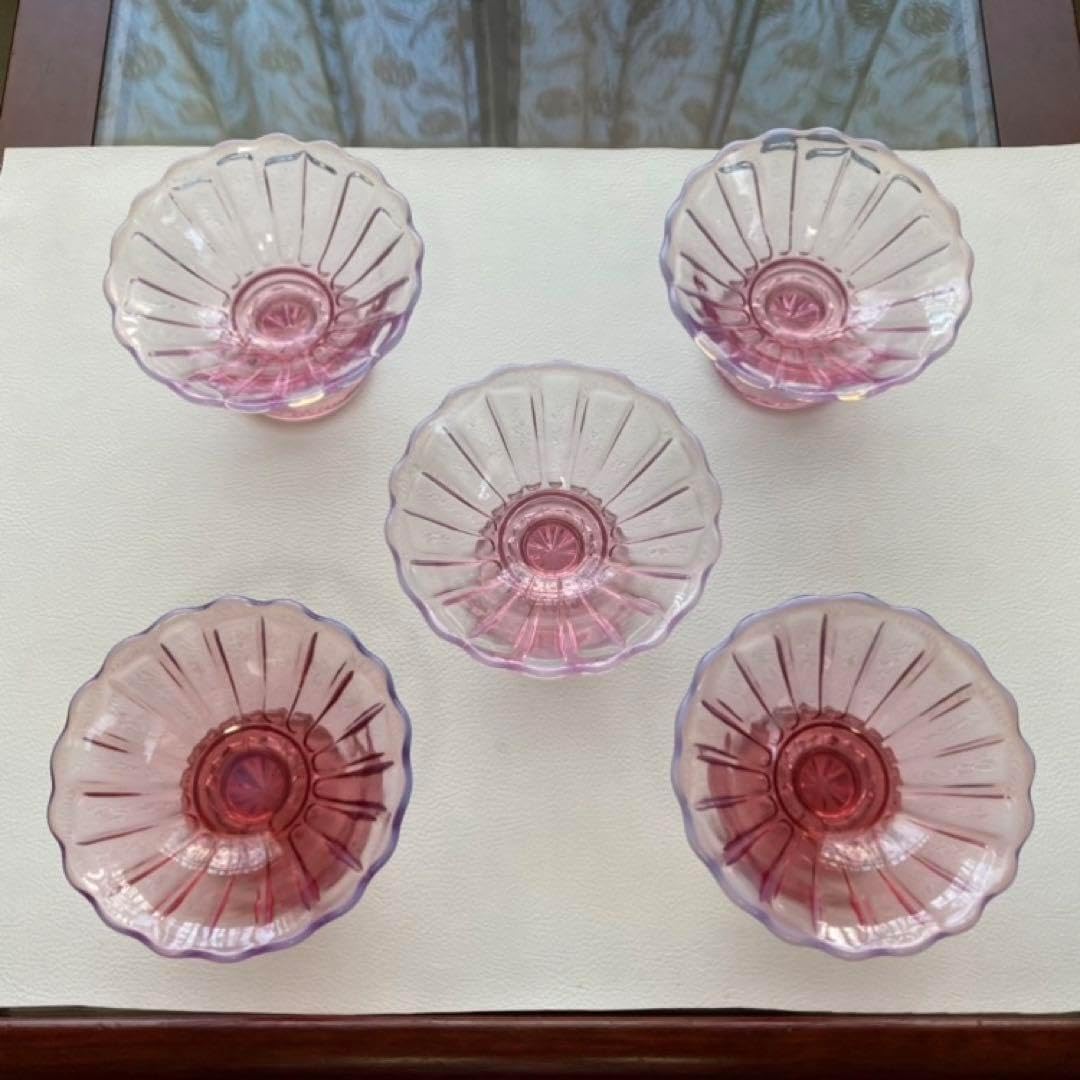 廣田硝子 雪の花 フラッペ 器 グラス 脚付き カシス ピンク 5客 廣田
