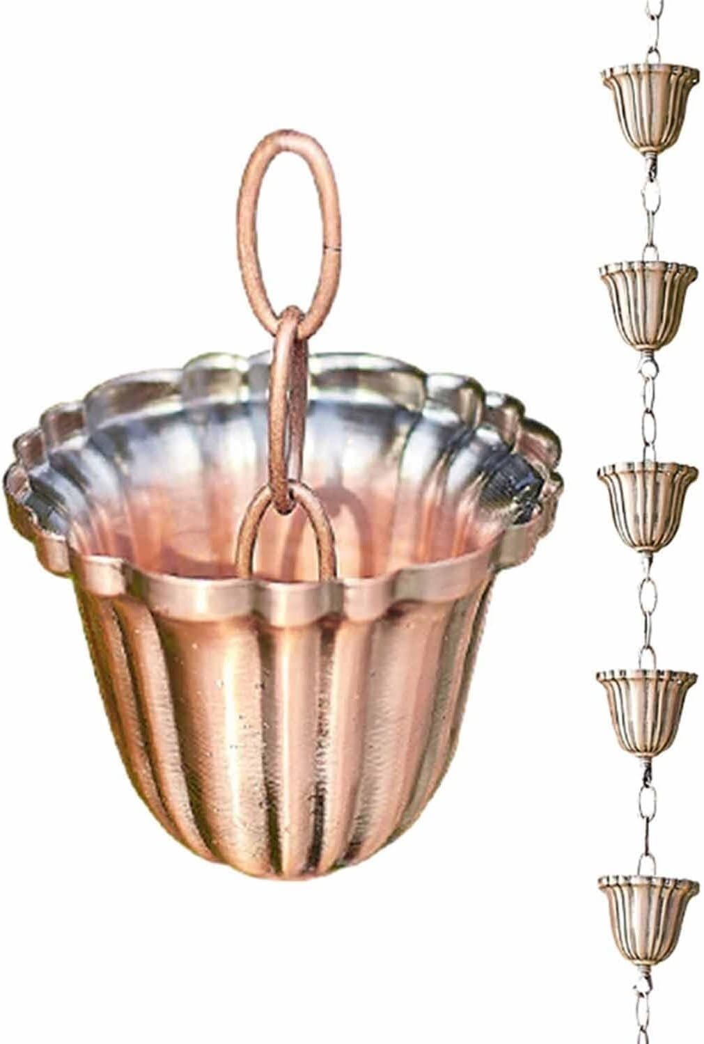 Catene da Pioggia Catene Antipioggia a Tazza for piogge Forti/Piccole, Catenella raccoglipioggia for sostituire i pluviali delle grondaie, Lunghezza Personalizzata(4m/13ft)