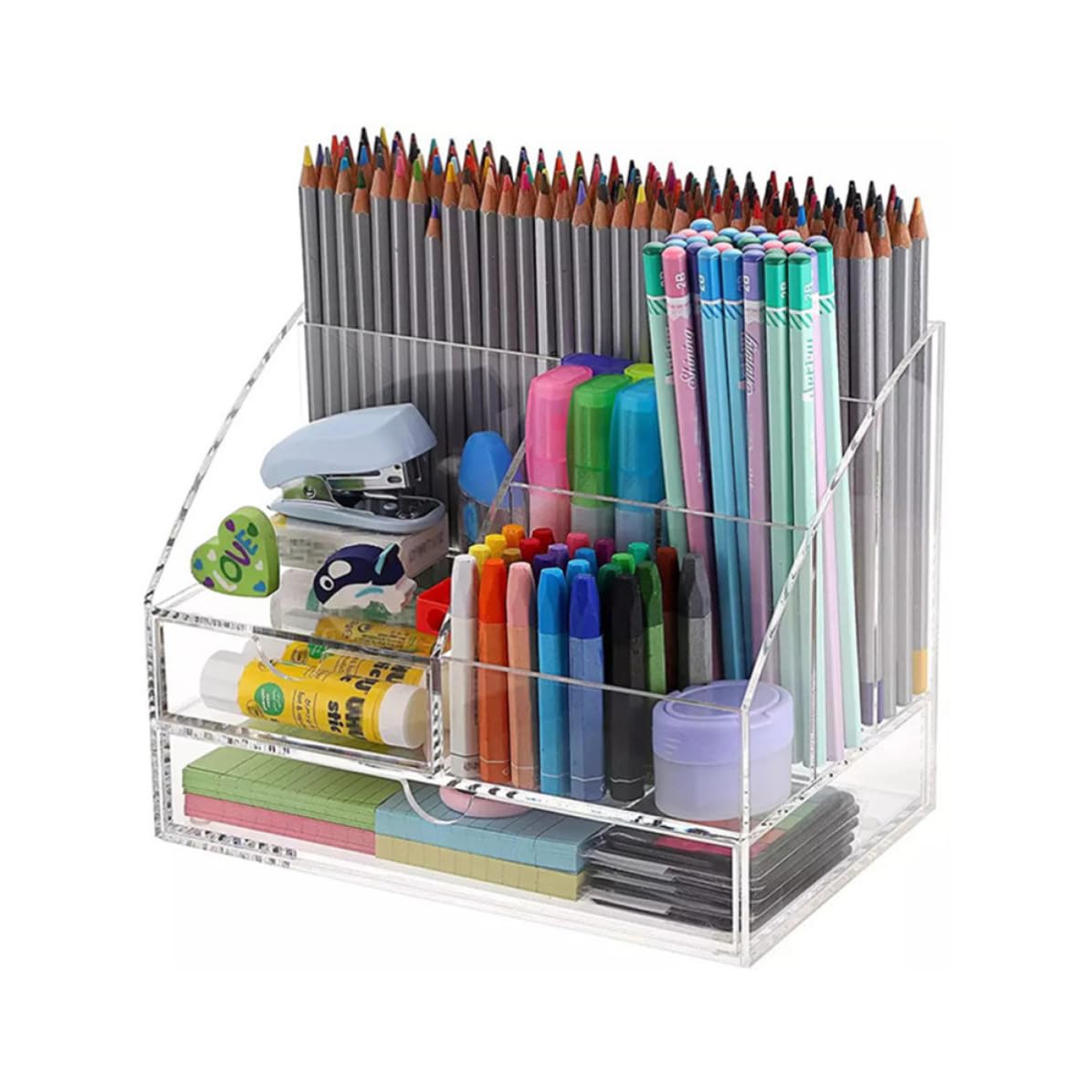 Balacoo Organizador para Escritorio y Cajón con Múltiples Compartimentos Caja Multiusos de Acrílico Transparente para Maquillaje, Joyas y Papelería en Oficina o Baño