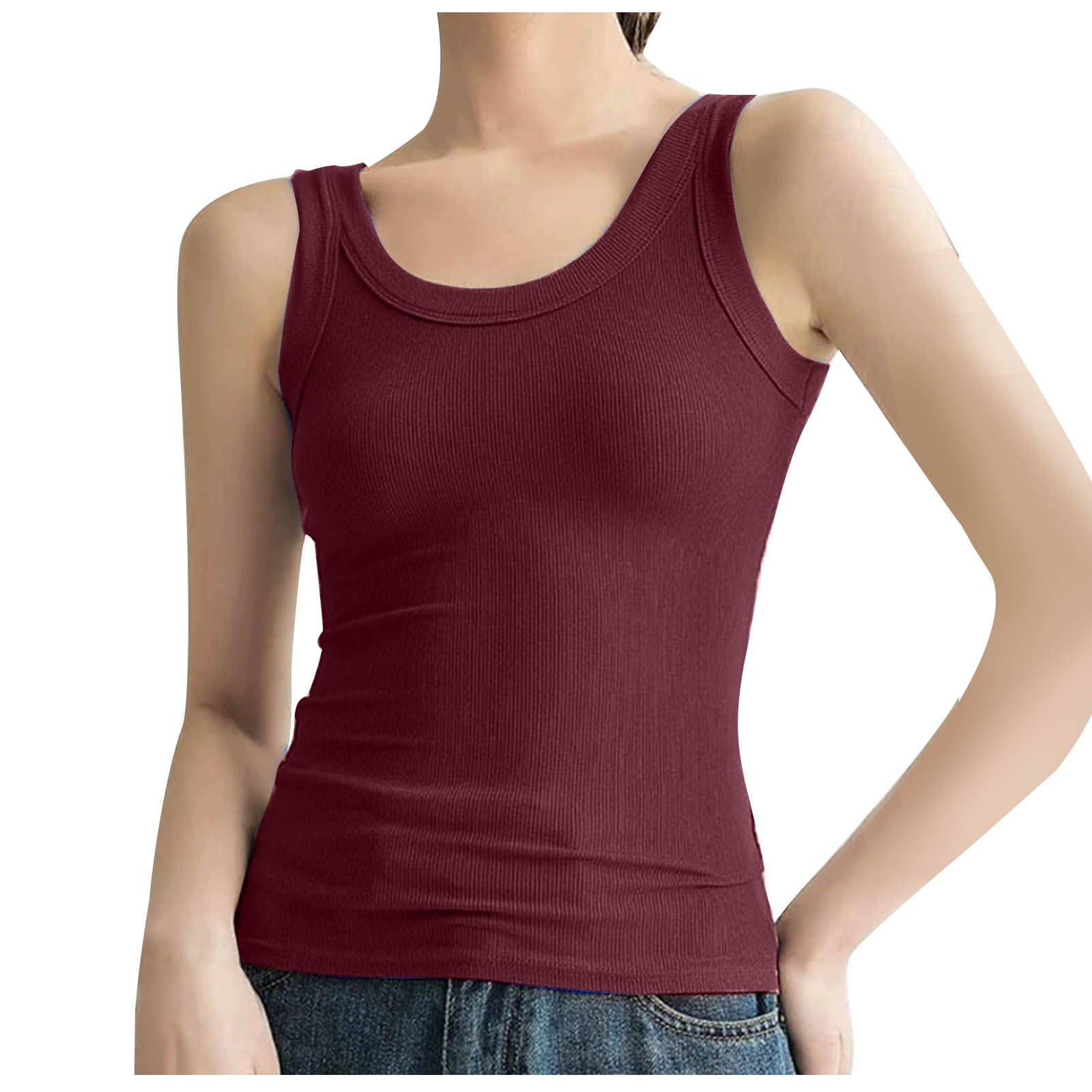 XUNRYAN Tank Tops Womens Knit Ribbed Slim Fit Tanks Sleeveless Vest Slim Fit Camisole Wide Strap Camisole Fashion