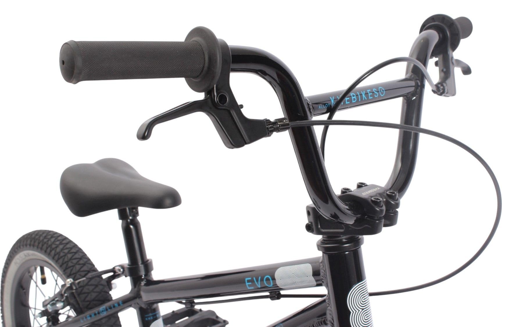 KHE EVO LL 14 pouces BMX Bike 2025-7,5 kg léger, cadre en aluminium & guidon, frein en V arrière, pneus larges pour enfants de 95 cm - Freestyle BMX pour Street, pompe track, course et park