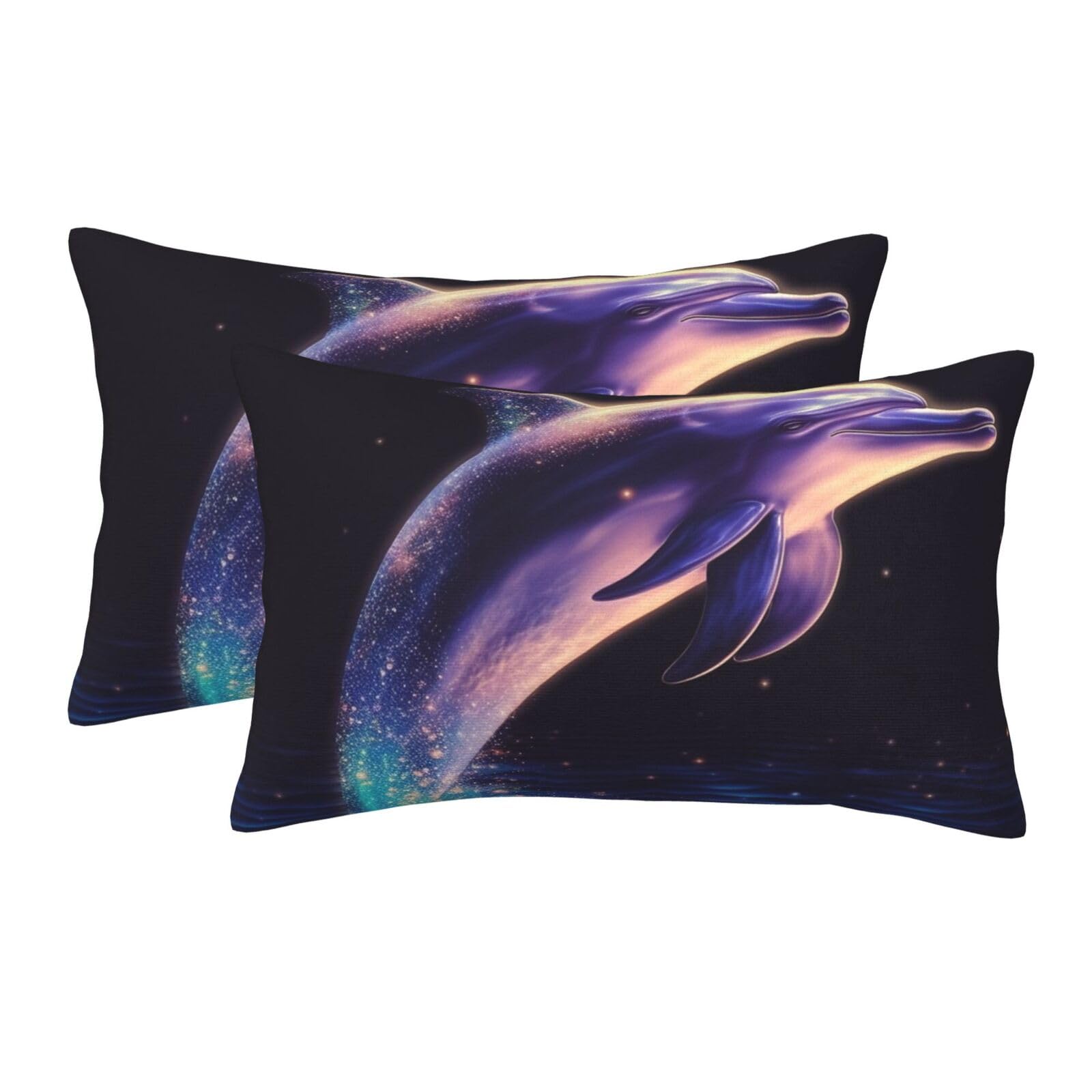 2 Pack Pillow Cases with Hidden Zipper, Soft Breathable Pillow Covers for Hair and Skin, Glitter Dolphin Pillowcases 16"x24" Bed Pillow Protectors Cover for Sleeping Gifts