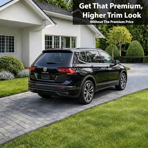 Image of BOGAR TECH DESIGNS for Volkswagen Tiguan 2018-2024 Rear Bumper Chrome Delete - Precut Vinyl Trim Overlay, Gloss Black Blackout Look