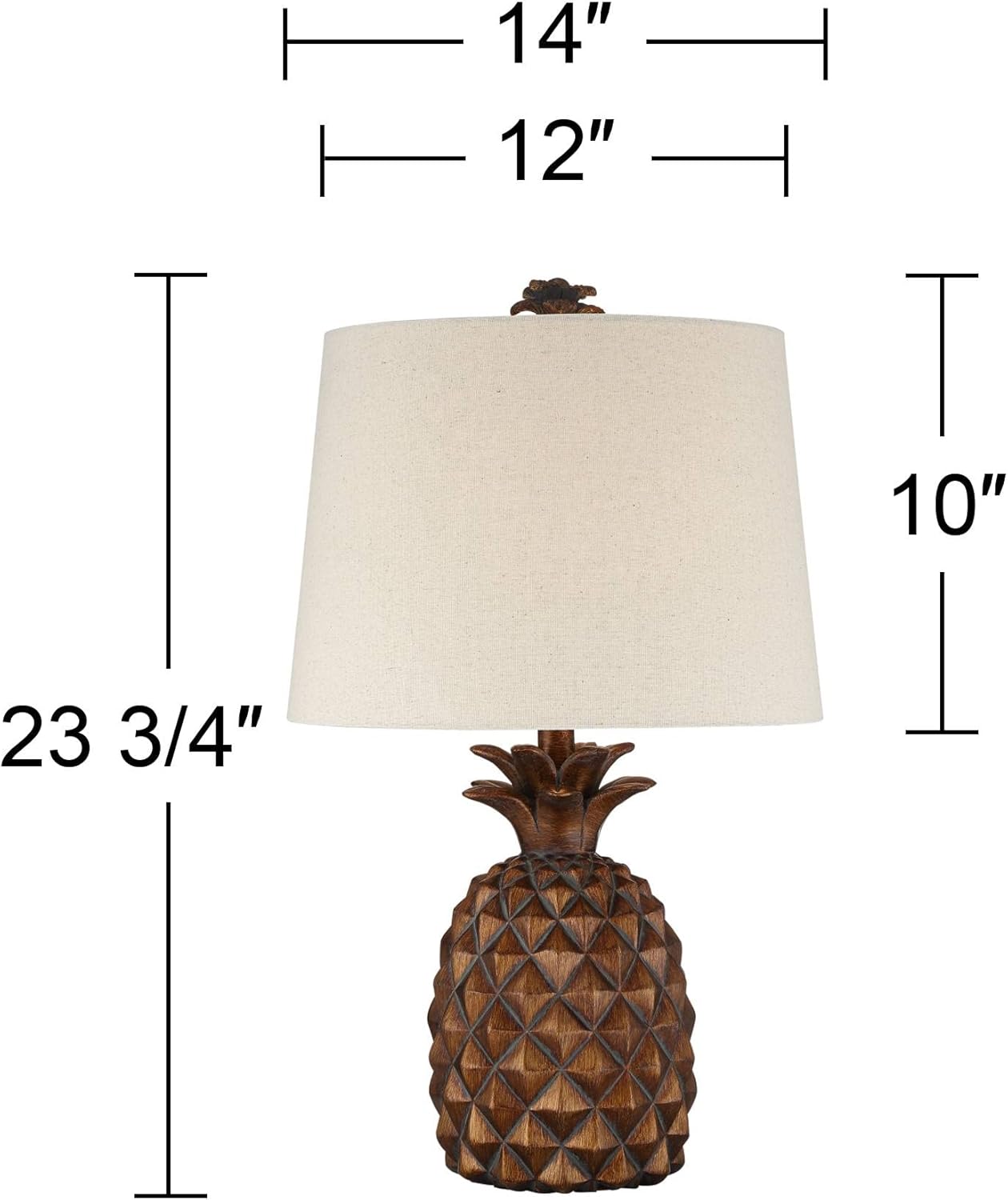 Regency Hill Paget 23 3/4" High Pineapple Small Coastal Tropical Accent Table Lamps Set of 2 Brown Living Room Bedroom Bedside Nightstand House Office Home Reading Fabric Oatmeal Shade