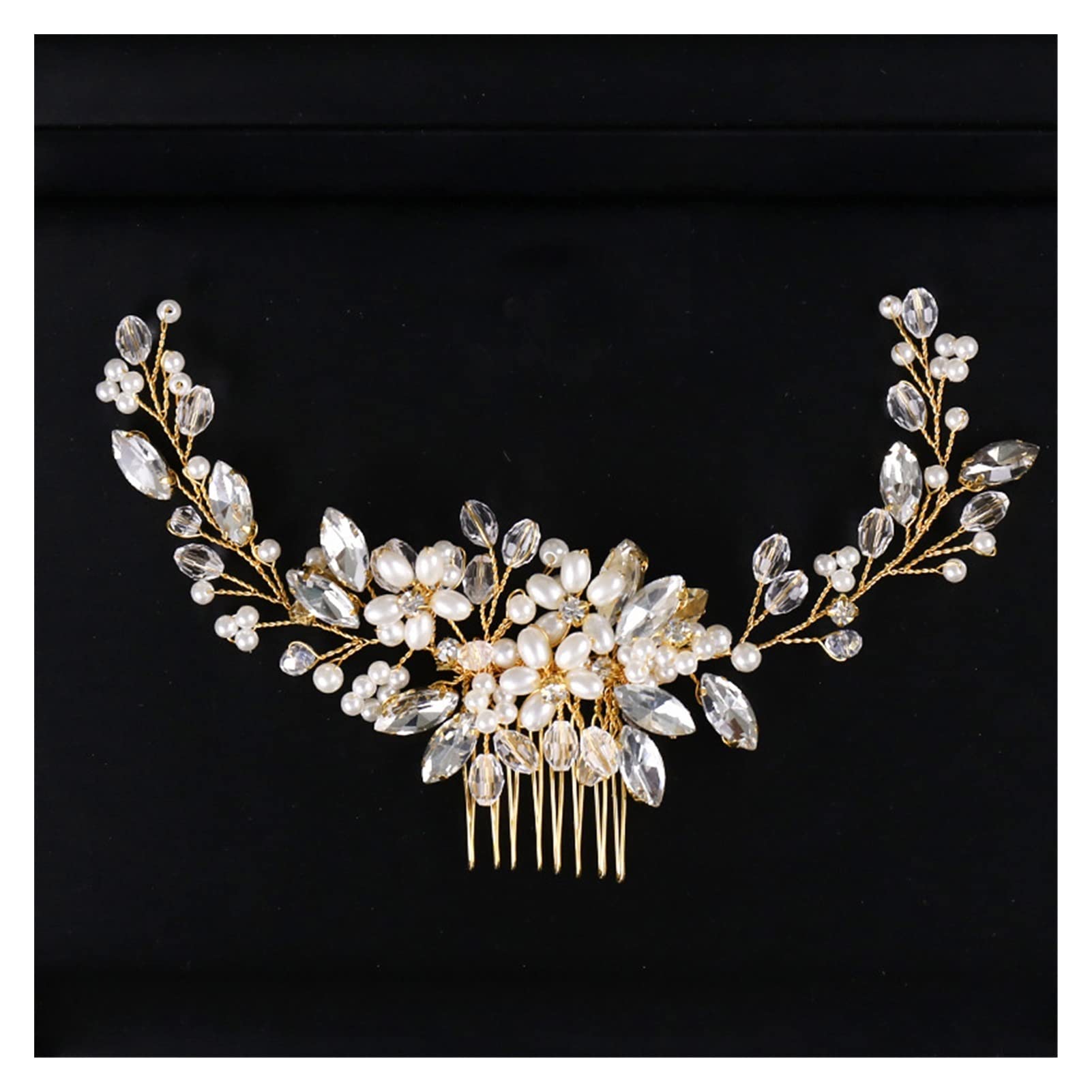 Rhinestone Pearl Bridal Hair Peine for Novia Miracul Crystal Hair Cod Tiaras Women Girl Hair Joyería Boda Accesorios for el Cabello (Metal Color : Black Gun Plated)