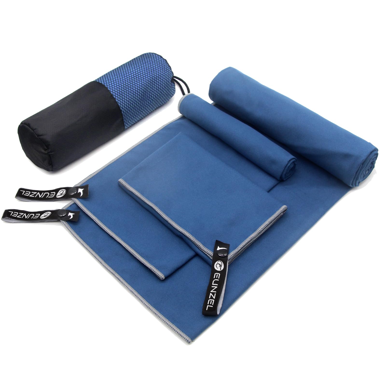 Eunzel Quick Dry Camping Towel, Microfiber Travel Towel 3 Size at 1 Pack,Fast Drying Towel Set for Camping, Beach, Gym, Sports, Yoga & Swimming Pool, Navy Blue