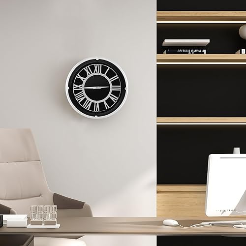 Goplus Reloj de pared silencioso, reloj moderno sin tictac con números romanos y marco de aluminio plateado, fácil de leer, relojes de pared grandes
