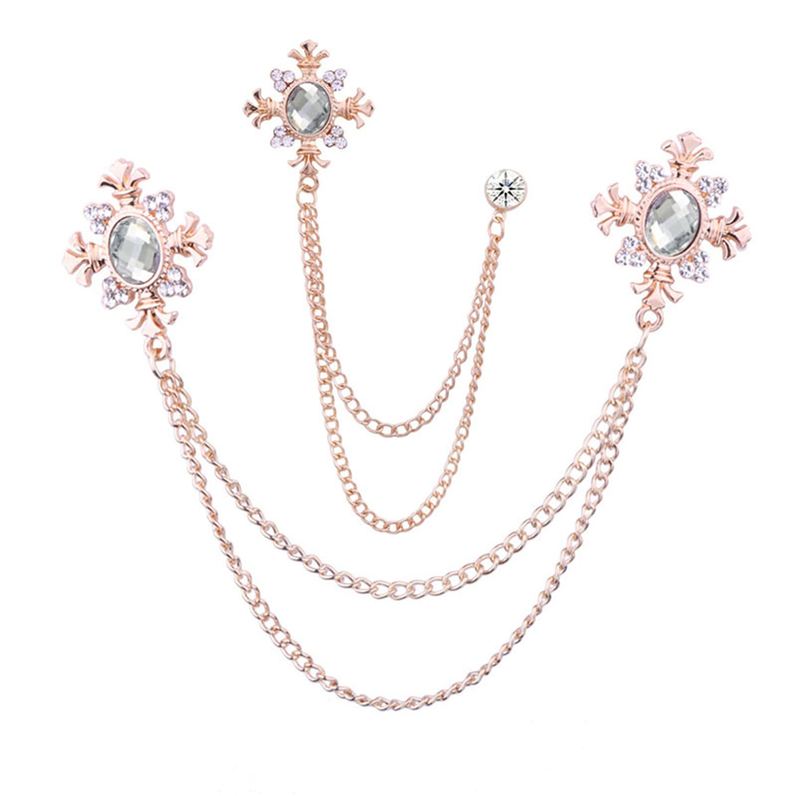 2PCS Long Chain Brooch Crystal Tassel Brooch Pin Gem Brooch Fashion Scarf Tie Pins for Women Men Wedding