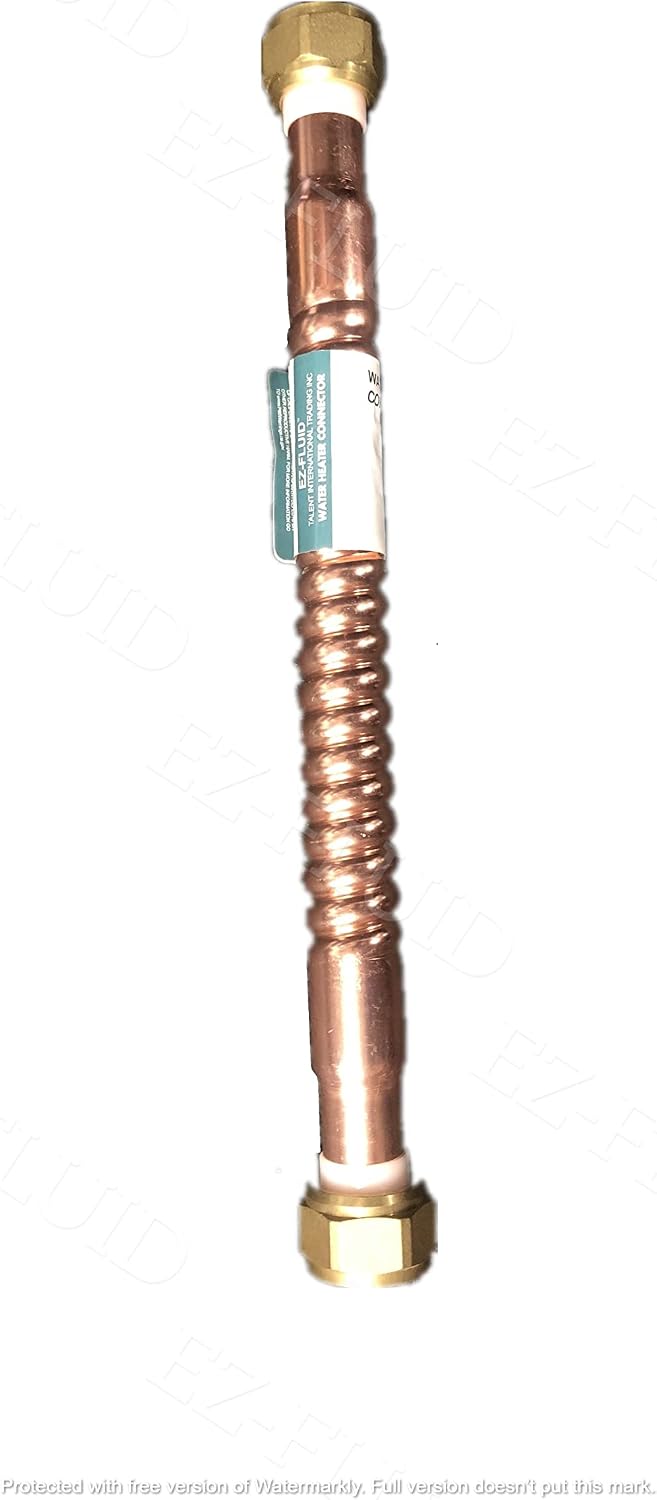 EZ-Fluid 12" x 3/4" FIP x 3/4" FIP Corrugated Flexible LF Copper Hot Water Heater Connector Water Supply line For Female Iron Water Pipe Fitting, For Water softener,Water Heater More (1, 12-Inch)