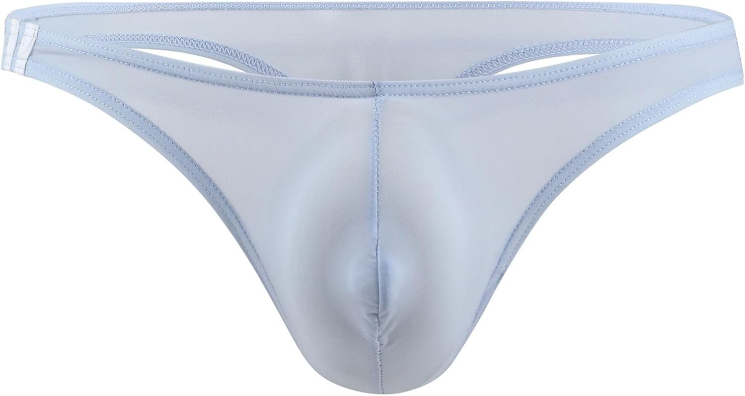 Men's U Convex Ice Silk Low-Rise Thong T-Back Bikini Briefs Underwear Breathable Micro Mesh Briefs