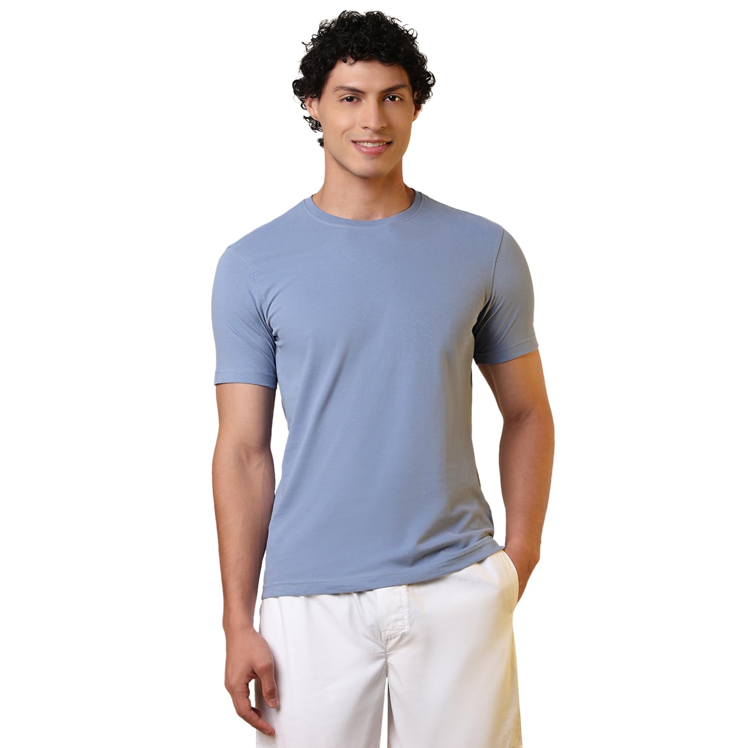 men half sleeve regular fit solid pattern pure cotton round neck t-shirt (size: l)-ahka00011-b2 light blue