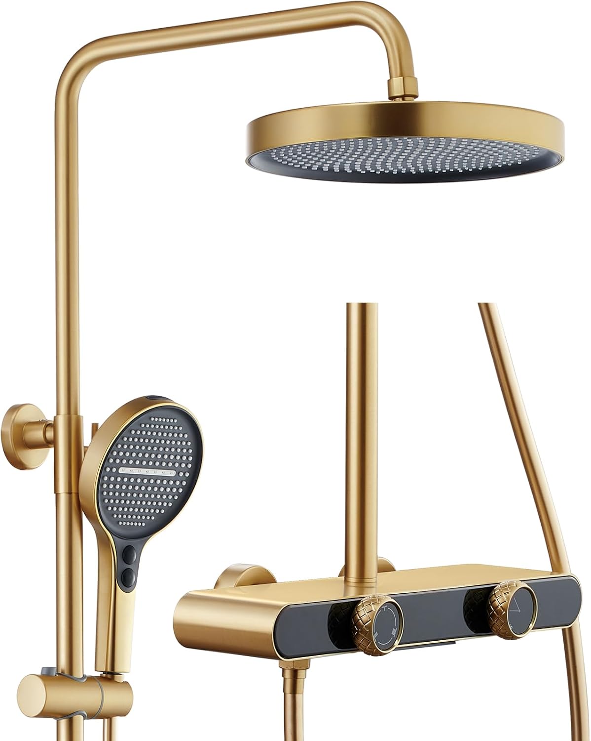 Shower System Brushed Zirconia Gold Waterfall Shower Fitting Complete Set 3 Functional Shower Set with Rain Shower Height-Adjustable Shower Set Rain Shower