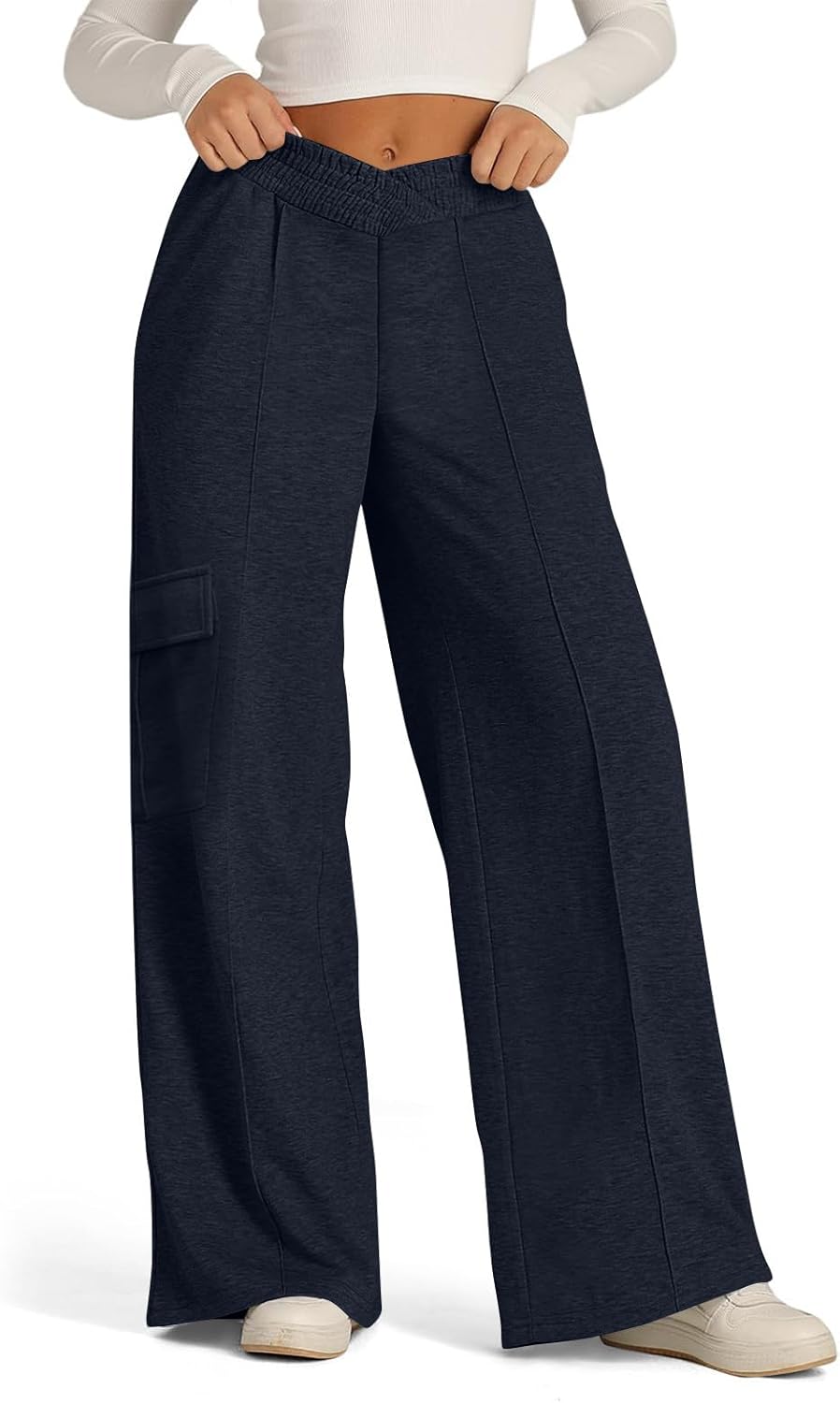 Wide Leg Sweatpants Women Trendy V Crossover Skin Friendly Cargo Sweatpants Casual Elastic Waisted Flared Sweatpants