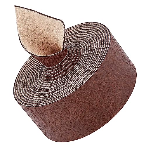 GORGECRAFT Tiras de Cuero de Búfalo de Grano Sintético Marrón de 25 mm de Ancho 2 m Correa de Cinturón de Cuero de PU Cordón de Cuero Plano de Un Solo Lado Rollo de Cuero Sintético Mate para Cordones