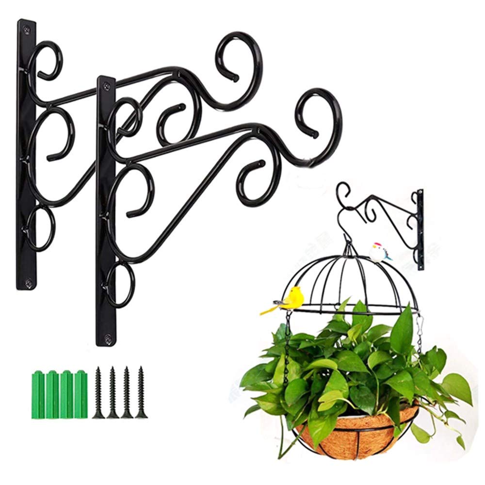 OUKEYI 2Pcs Iron Plant Hanger Wall Hooks,Hanging Basket Brackets Wrought Iron Bracket ，for Hanging Bird Feeders, Lanterns, Wind Chimes, Planters, Outdoor Decoration Hooks, (Black) (B092CJWSZK) Amazon Price History, Amazon Price Tracker