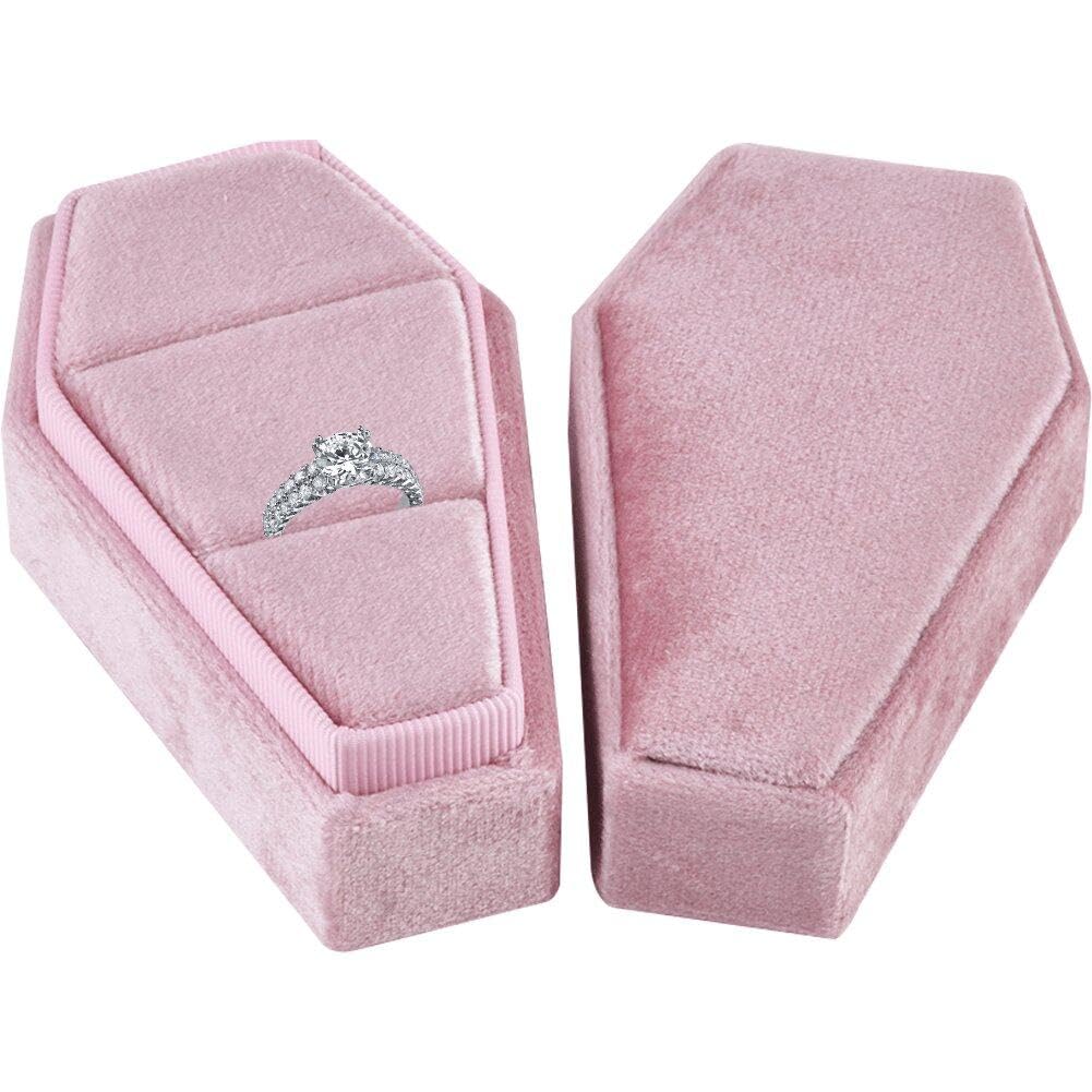 Hrippy Pink Coffin Shape Ring Box - Wedding Ring Storage Holder And Display Gothic Jewelry Organizer Box