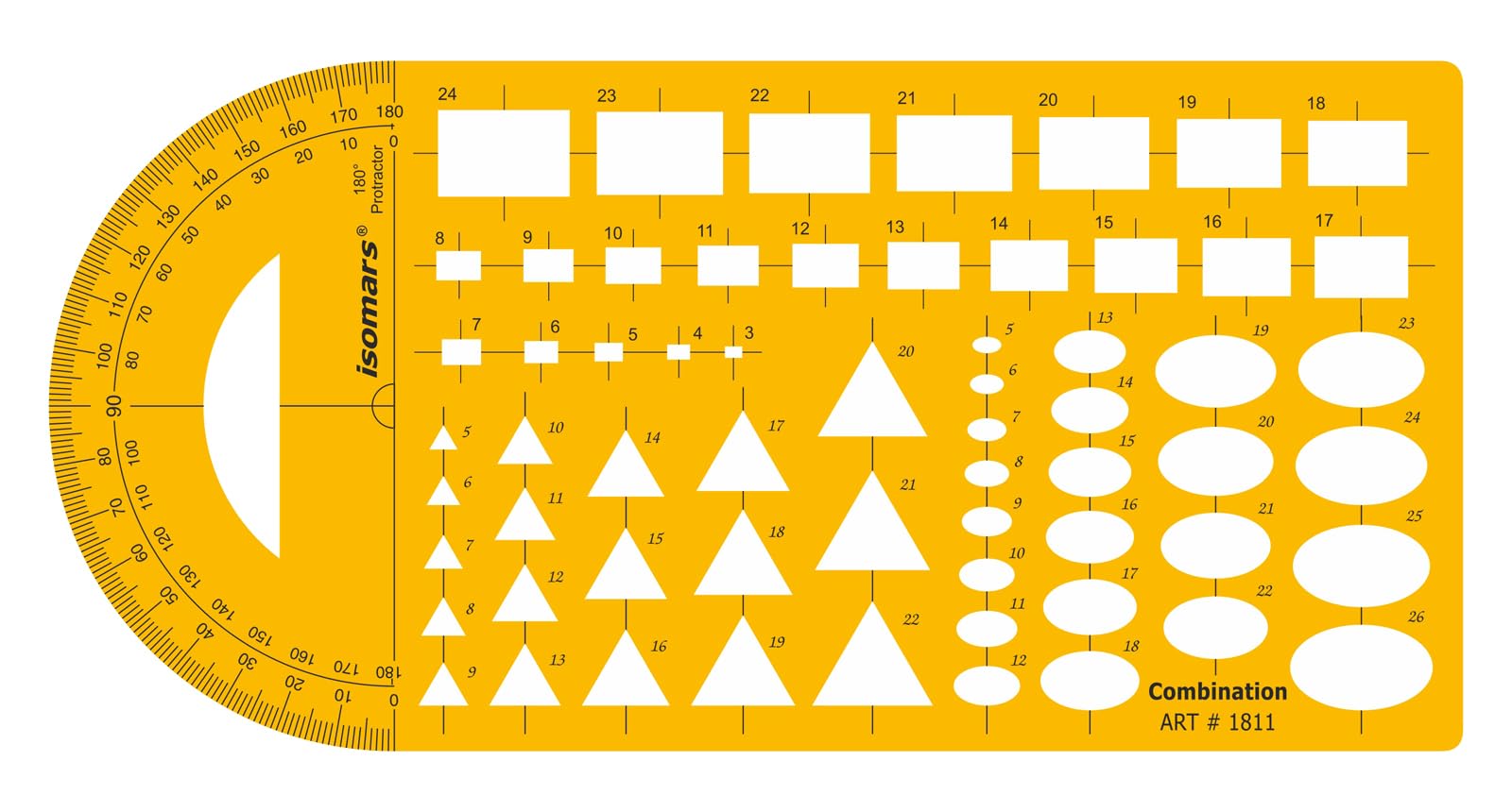 Isomars Combination Shapes and Symbols Drawing Drafting Template Stencil - 260 x 127mm