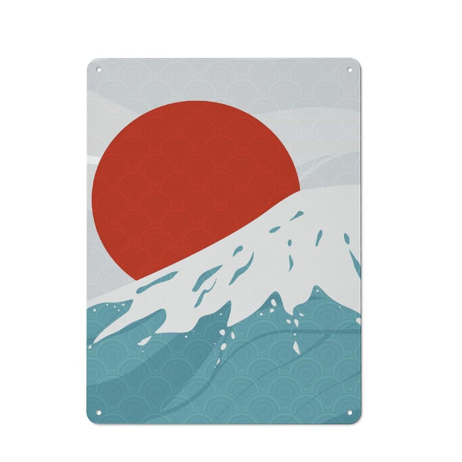 Junmoney Japanese Minimal Mountain Vintage Metal Wall Decor 40X30cm, Metal Gift Sign For Hallway, Home Bar, Garage Or Study