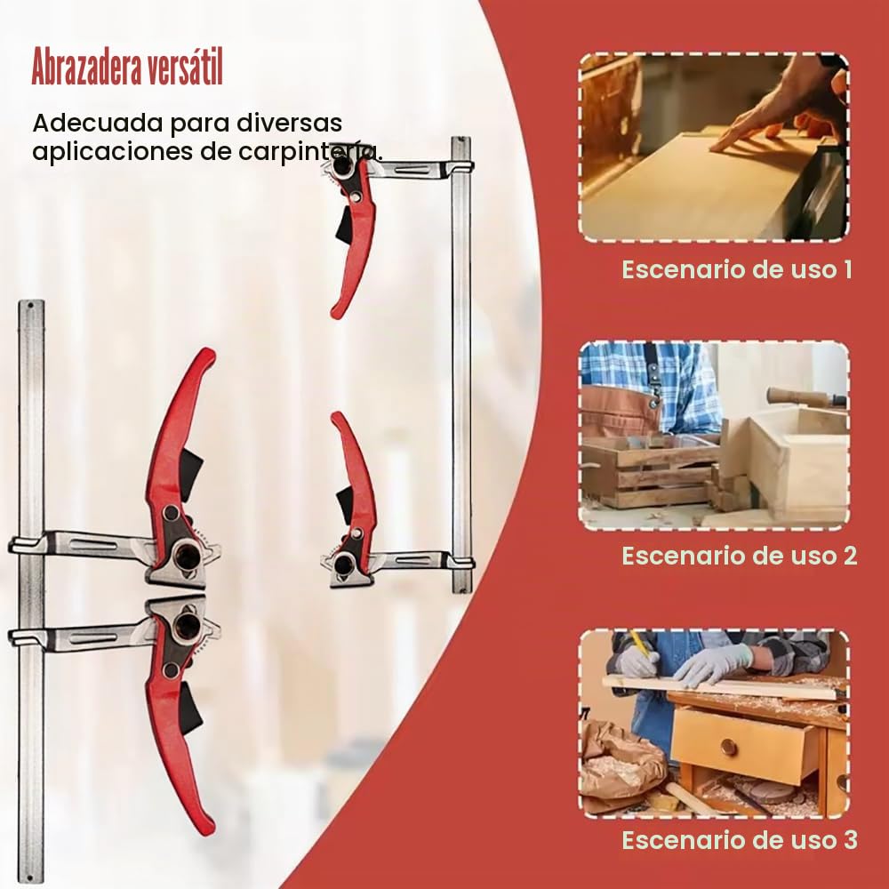 Sargentos De Apriete,Sargentos De Apriete Metal,Abrazaderas de carril,2 pcs, alcance de 300mm,con Abrazadera de trinquete de acero grande ajustable profundidad de garganta de 80mm para lijar,cortar