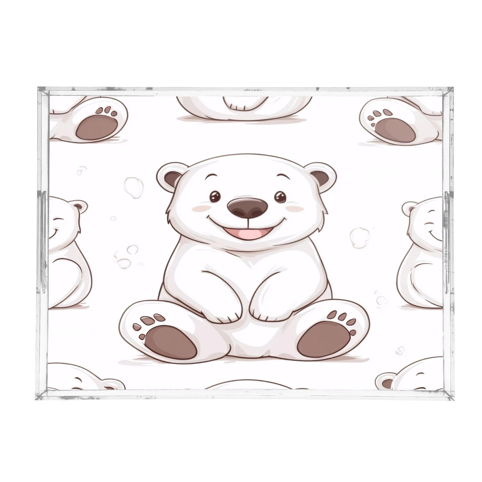 Msyxl Cute Polar Bear Serving Tray for Coffee Table, Decorative Acrylic Tray Cute Polar Bear Tray with with Handles for Breakfast, Ottoman, Countertop, 12x16 in