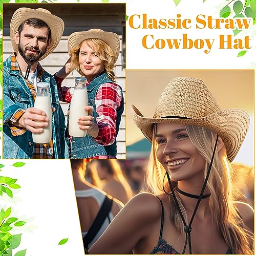 Unittype Adult Cowboy Hat Bulk Western Party Straw Hat Unisex Cowboy Cowgirl Set for Women Men4