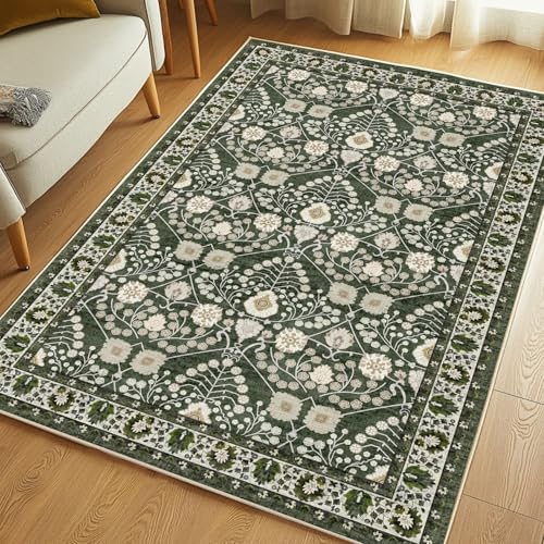 Tapete Boho 3x5 Piso Lavable Verde miniatura 1