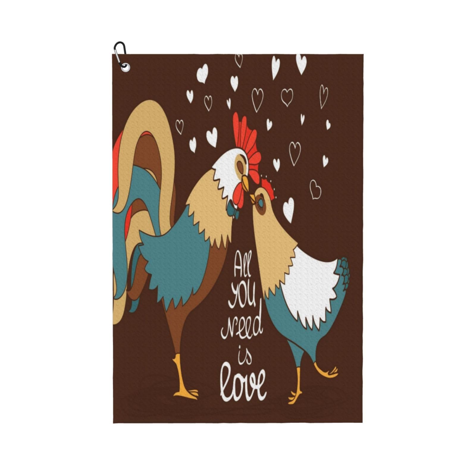 AOOEDM Rooster and Chicken Print Golf Towel with Carabiner Clip Absorbent Microfiber Golf Towel for Cleaning Golf Ball Club Putter Iron for Golf Bag Trolly Belt Loop 16" X 24"