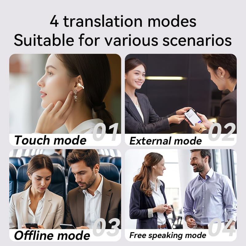 AI Translator Earbuds with 144 Languages Real-Time Translation | Bluetooth Open Ear Headphones 6.0 Open-Ear Clip Design | AI Translator Headphones for Travel & Business