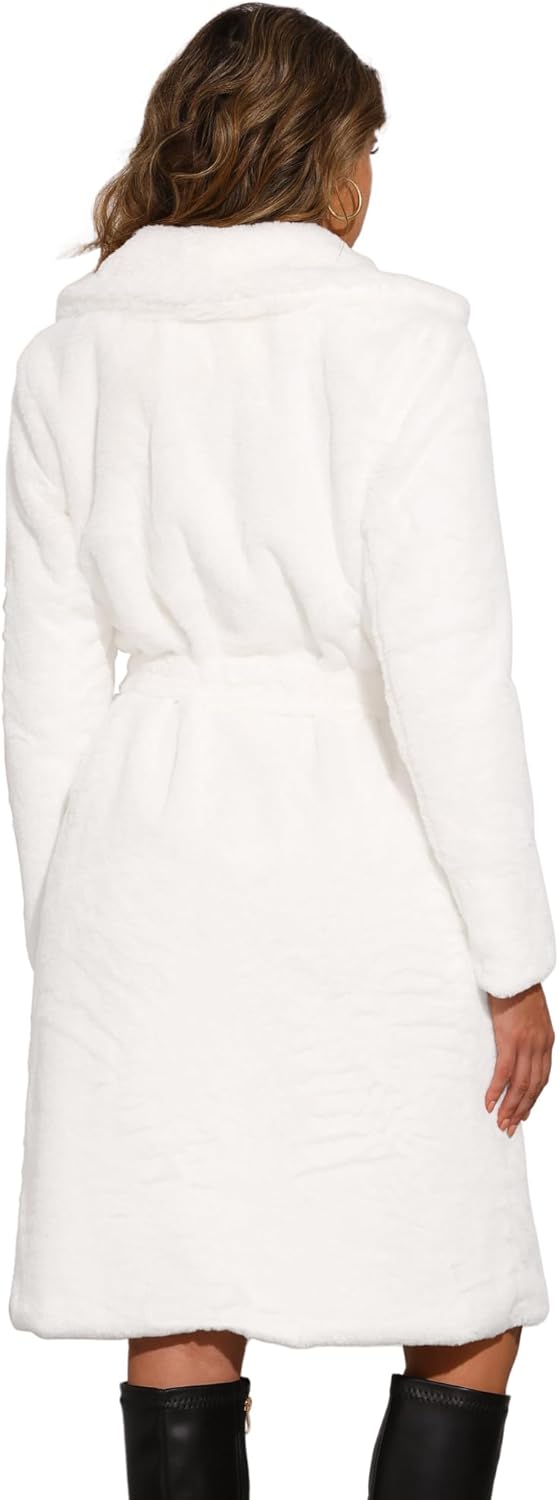 Allegra K Faux Fur Coat for Women's Winter Warm Overcoat Outerwear Belted Fluffy Jackets - Image 4