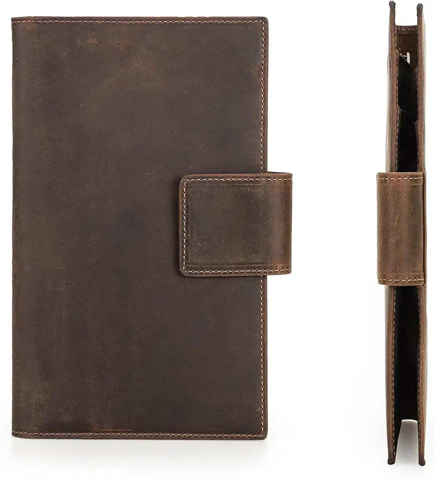 Porta-Passaportes de Couro Legítimo com 4 Slots para Passaportes, Bloqueio RFID, Suporte para Airtag, Carteira de Viagem com 6 Porta Cartões, Porta Moedas e Suporte para Caneta, Luxo(Marrom)