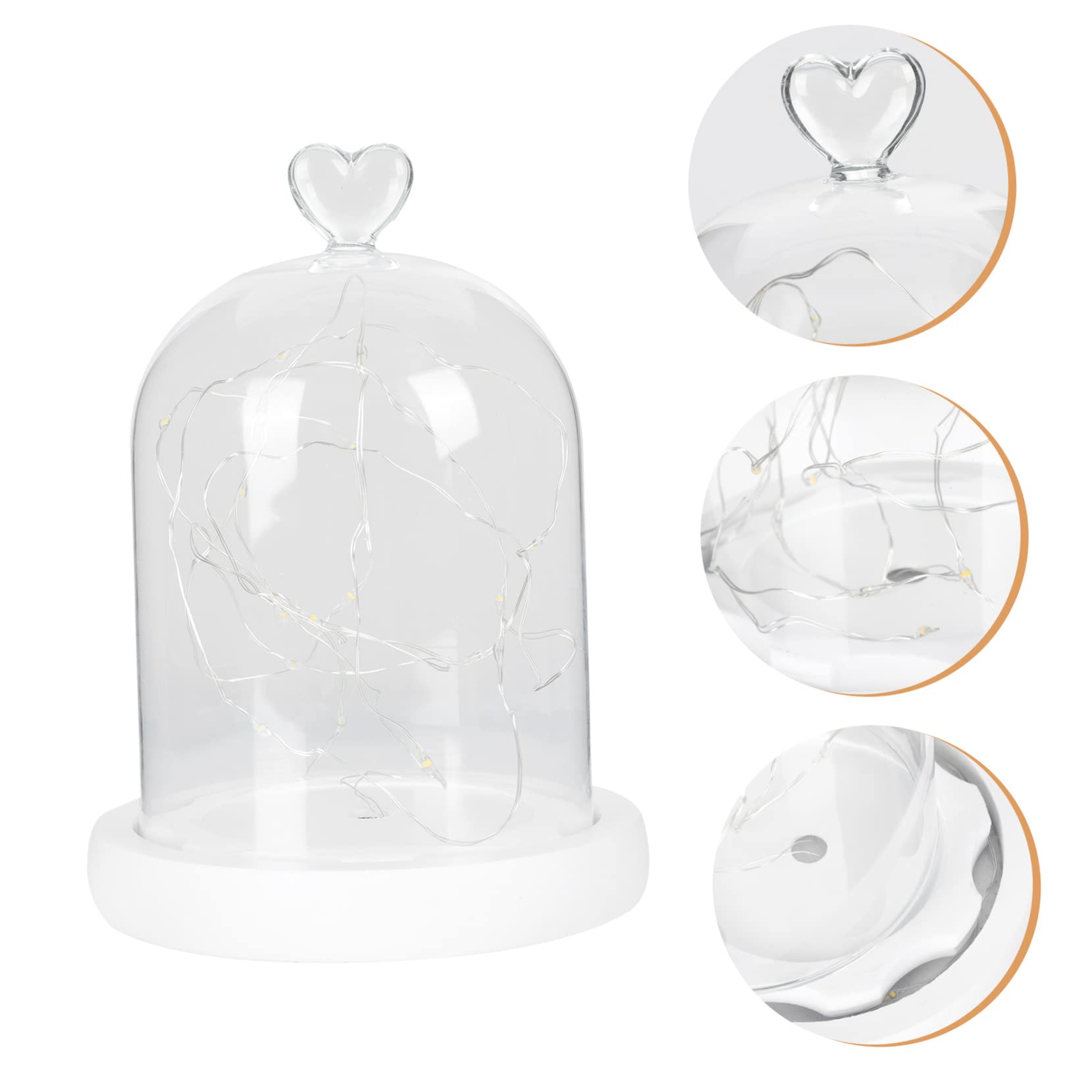 Cabilock 1Pc Fleur Couverture Gâteau Conteneurs Bougie Conteneurs Gâteau Toppers Coeur Affichage Cloche Cloche Cloche en Verre Fleur Cloche avec Lumière Fleurs Éternelles
