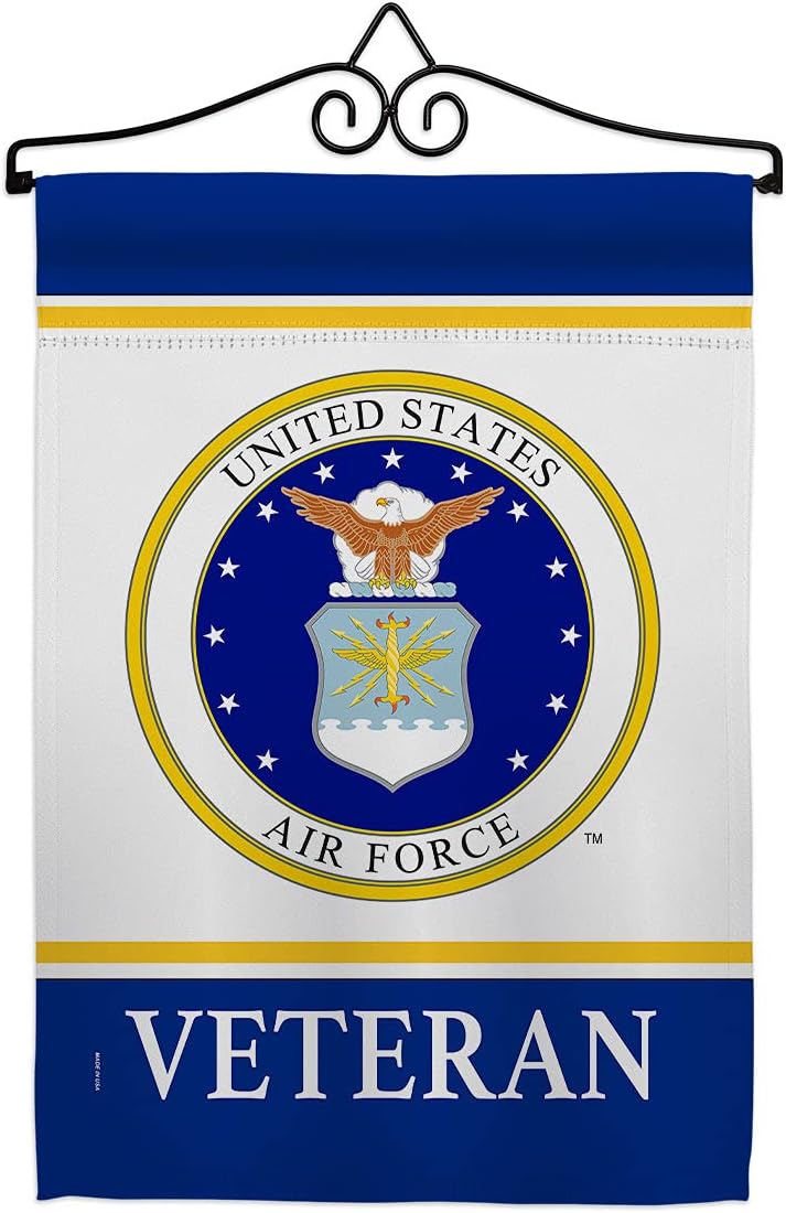 Air Veteran Garden Flag Set Wall Hanger Armed Forces USAF United State American Military Retire Official House Decoration Banner Small Yard Gift Double-Sided, 13"x 18.5", Thick Fabric