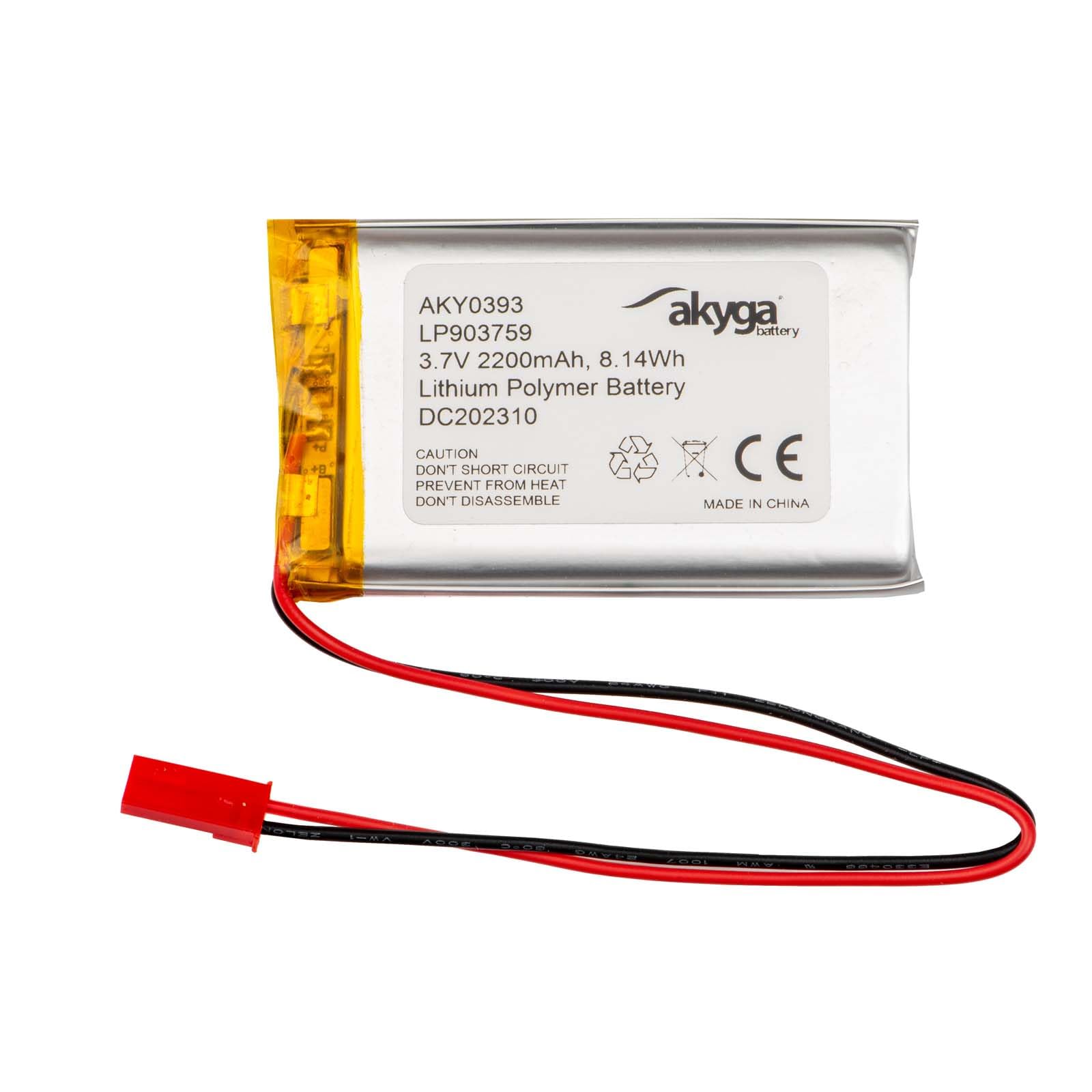 3.7 V 2200 mAh Battery LP903759 Lithium Polymer AKYGA AKY0393 Li-Po Battery PCM JST 2-Pin Connection 2.54 15 cm
