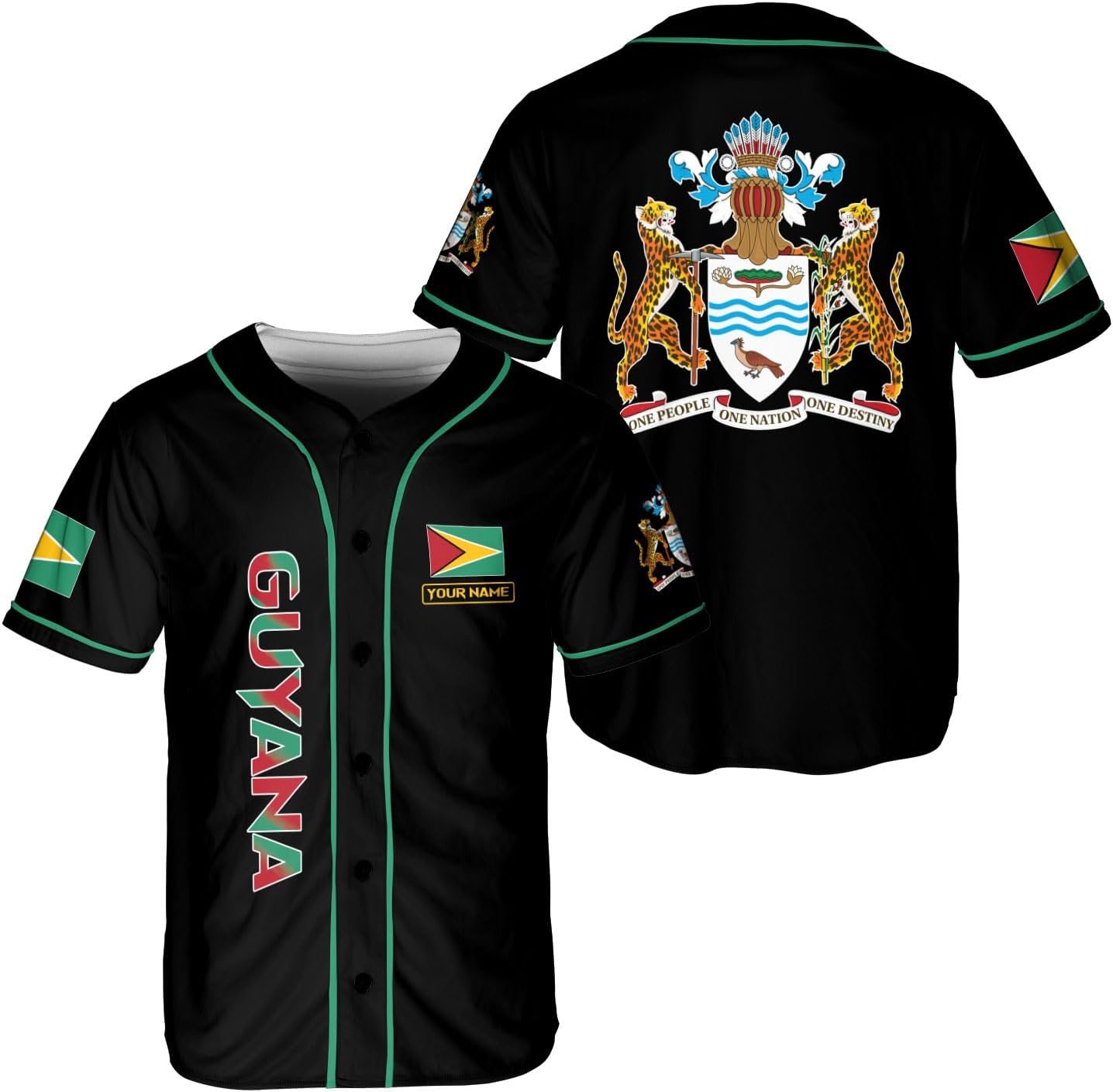 Personalized Guyanese Flag Baseball Jersey, Custom Coat of Arms Guyana Jersey, Guyana Pride Shirt for Men Women