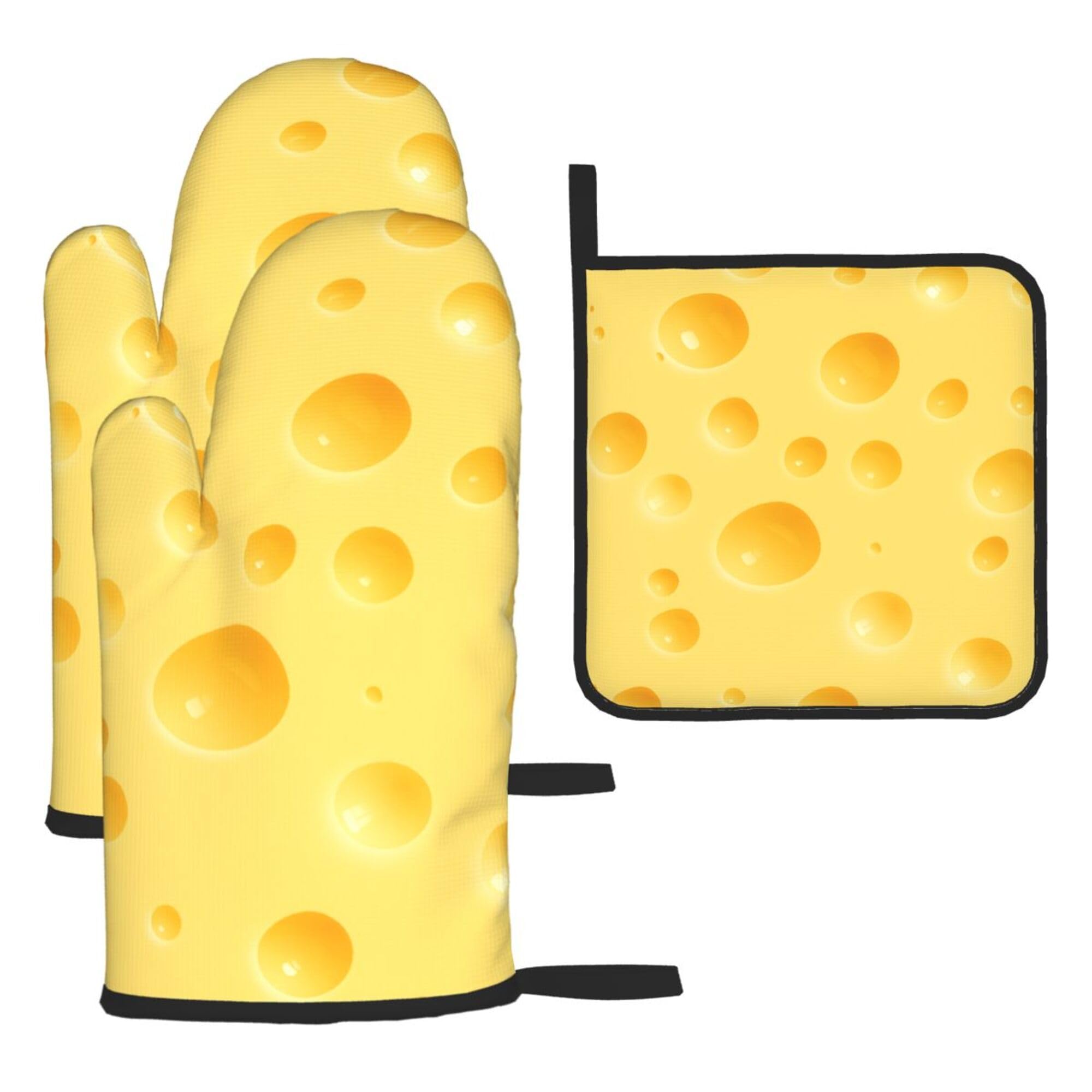 Cheese Oven Mitts and Pot Holders 3pcs Set Heat Resistant Kitchen Gloves