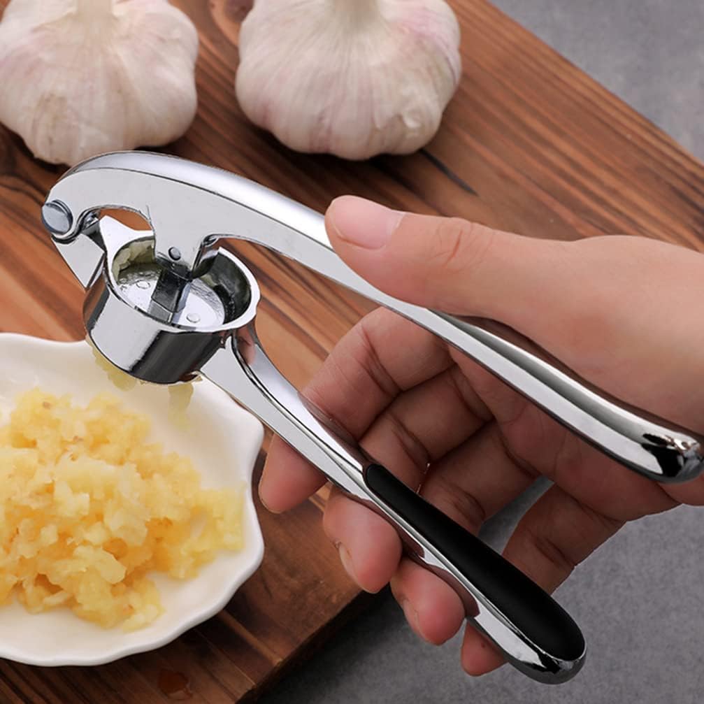 BESTonZON Garlic Press and Lemon Squeezer Set, Stainless Steel Garlic Mincer and Peeler, Manual Juicer Citrus and Ginger Crusher with Ergonomic Handle, Easy to Squeeze & Clean
