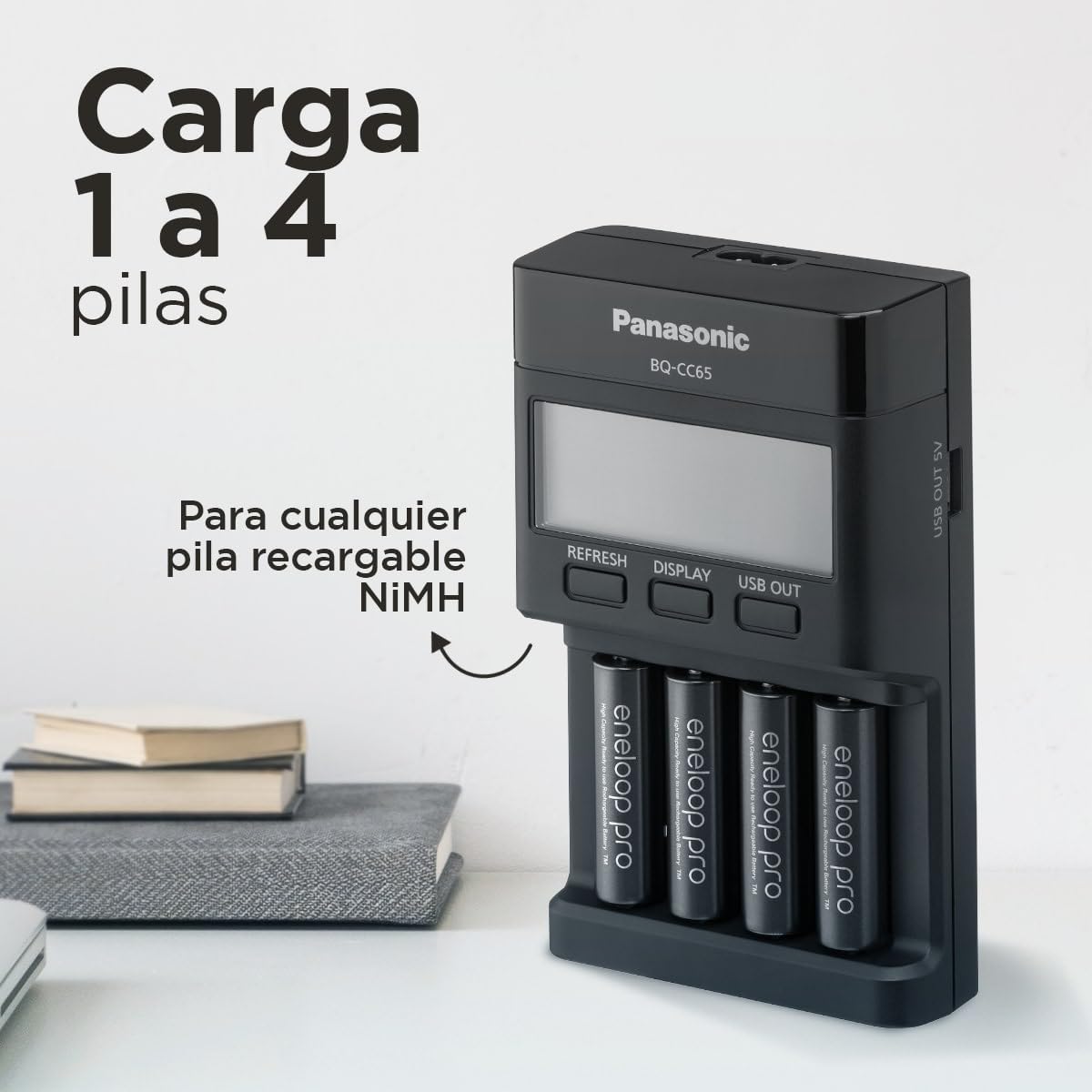 eneloop Pro Cargador Pro, para 1-4 Pilas Recargables AA/AAA, 2h de Tiempo de Carga, 10 Funciones de Seguridad
