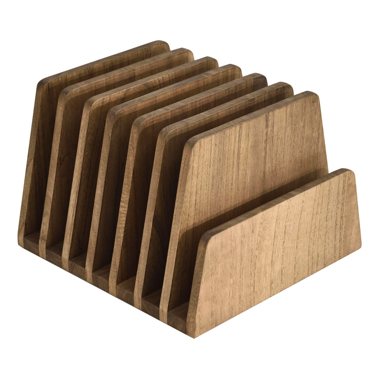 KIRIGEN Desk File Sorter, Wooden Document Holder with 7 Slots, Desktop Organiser Rack for A4 Papers, Magazines, Letters, Laptop and Home Office Stationery, Brown, 26.3x25.2x18 cm(7K-DBR)