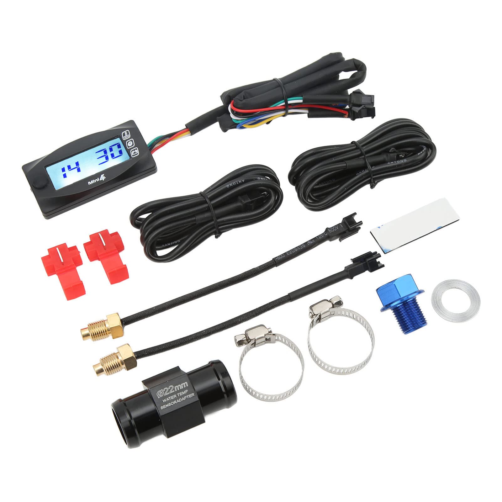 Thermomètre Numérique pour Moto, Jauge de Température de l'eau Jauge de Température d'huile étanche pour Moto Écran LCD 4 en 1 (M14*1.25) Compteur Moto Universel