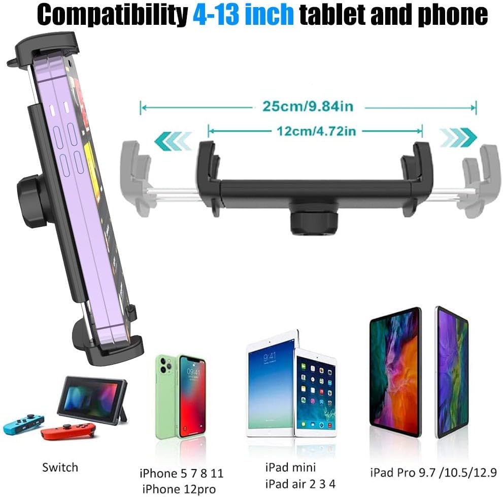 Tesla Headrest Mount Tablet Holder for 4-13" iPad & Phone, Car Back Seat Holder for Tesla Model Y Model 3, Car Mount with Metal Ball Head for All iPad Samsung Tab, Long Road Trip Accessories