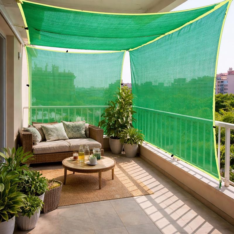 Image of 5 x 6 Ft 75% Green Shade Net with PP Loops | UV Stabilized HDPE Sun Shade Net for Garden, Plants & Nursery | Heat & UV Protection for Balcony, Terrace, Farming & Outdoor-Pack of 1 Piece